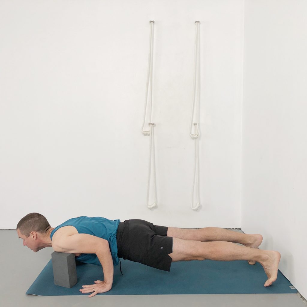 chaturanga with blocks under shoulders