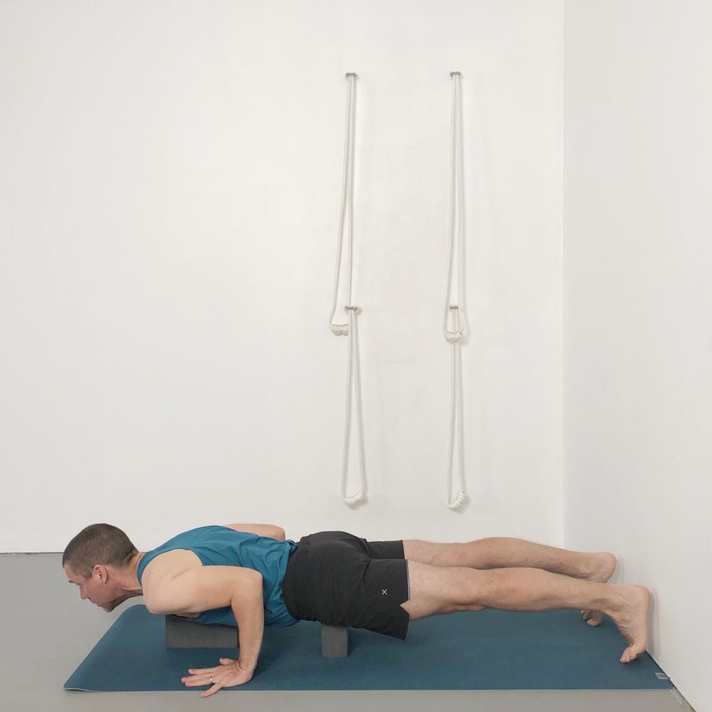 chaturanga with blocks under chest and pelvis