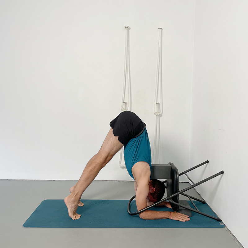 pincha mayurasana preparation with shoulder support
