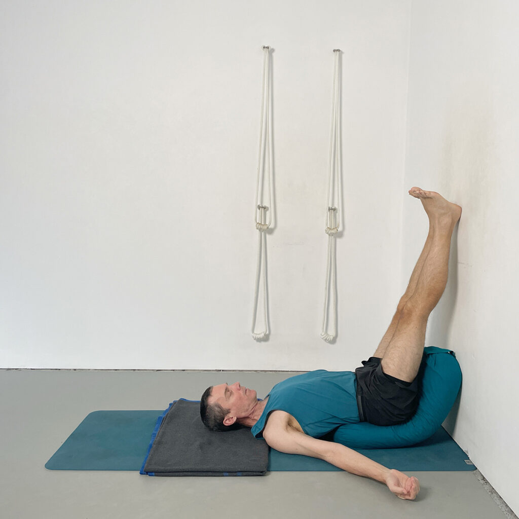 viparita karani angled bolster setup